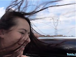 PublicAgent steamy ebony haired Russian plumbed on a car